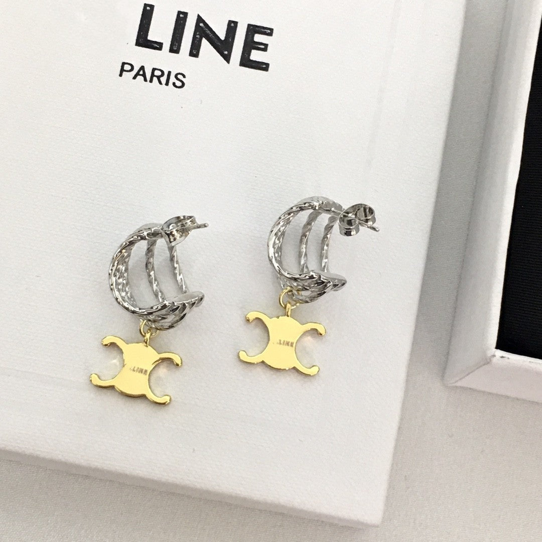 赛林家新款灯笼凯旋门耳钉女高级感个性气质拼色黄铜镀金耳环