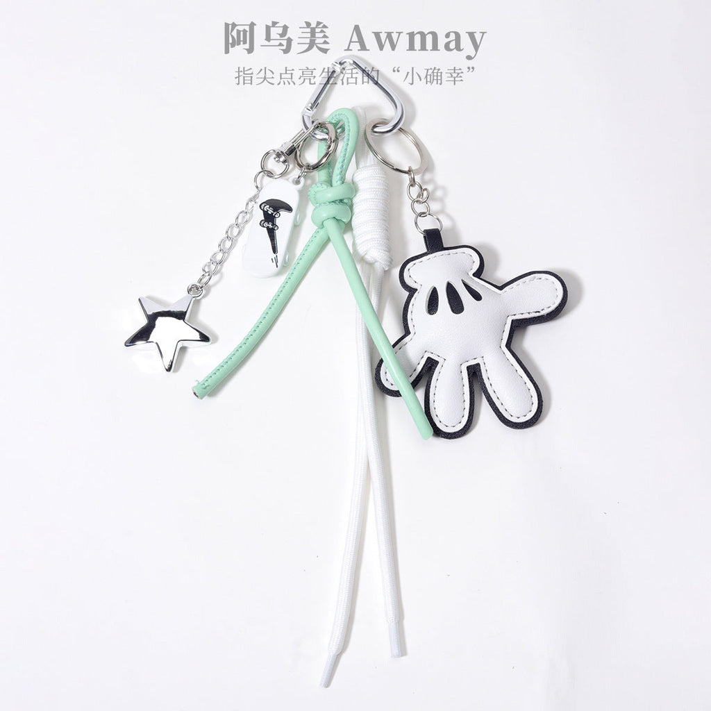 源头工厂量大价优白色黑边打手掌滑板车包挂钥匙链钥匙扣五角星