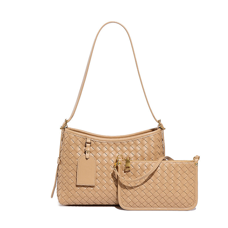 外贸手工编织包包时尚复古两件套单肩斜挎女包质感休闲腋下子母包