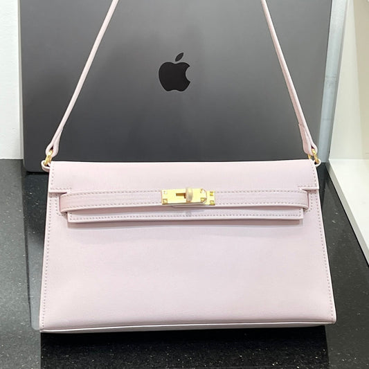 真皮牛皮凯莉包包女百搭单肩腋下包高级感2024新款复古手提法棍包