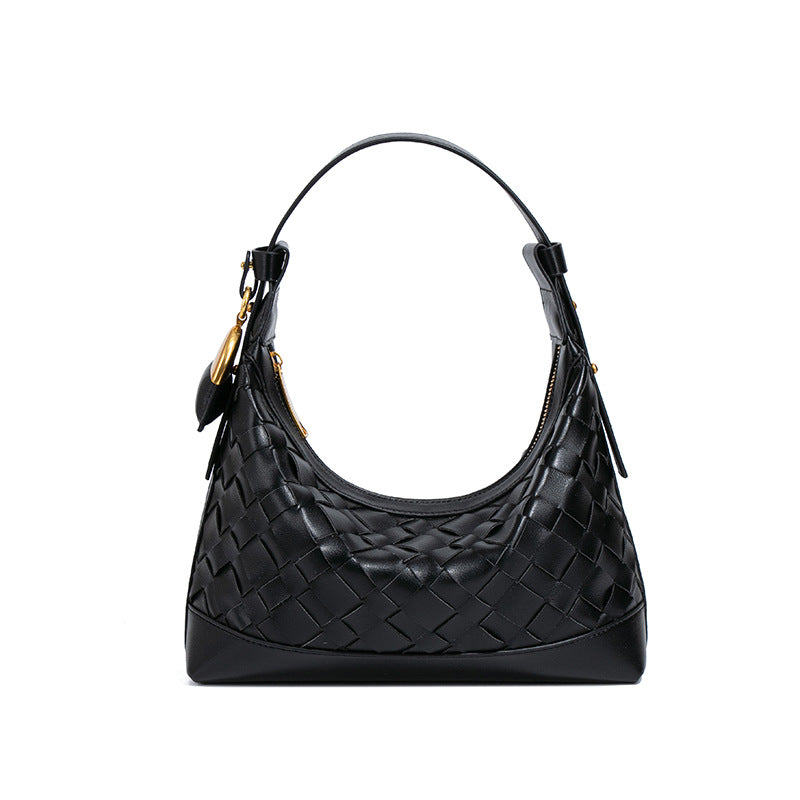 2025新款泡芙手工编织包包女大容量休闲手提饭盒包软皮单肩斜跨包