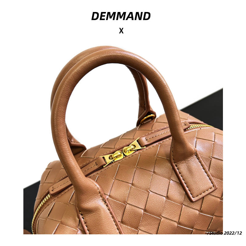 2023年秋冬新款真牛皮时尚包百搭休闲包单肩包编织手提女士包包