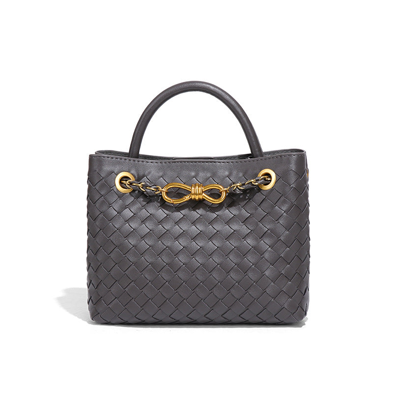 纯色百搭新款手工编织女包时尚通勤手提包链接单肩斜挎托特小方包