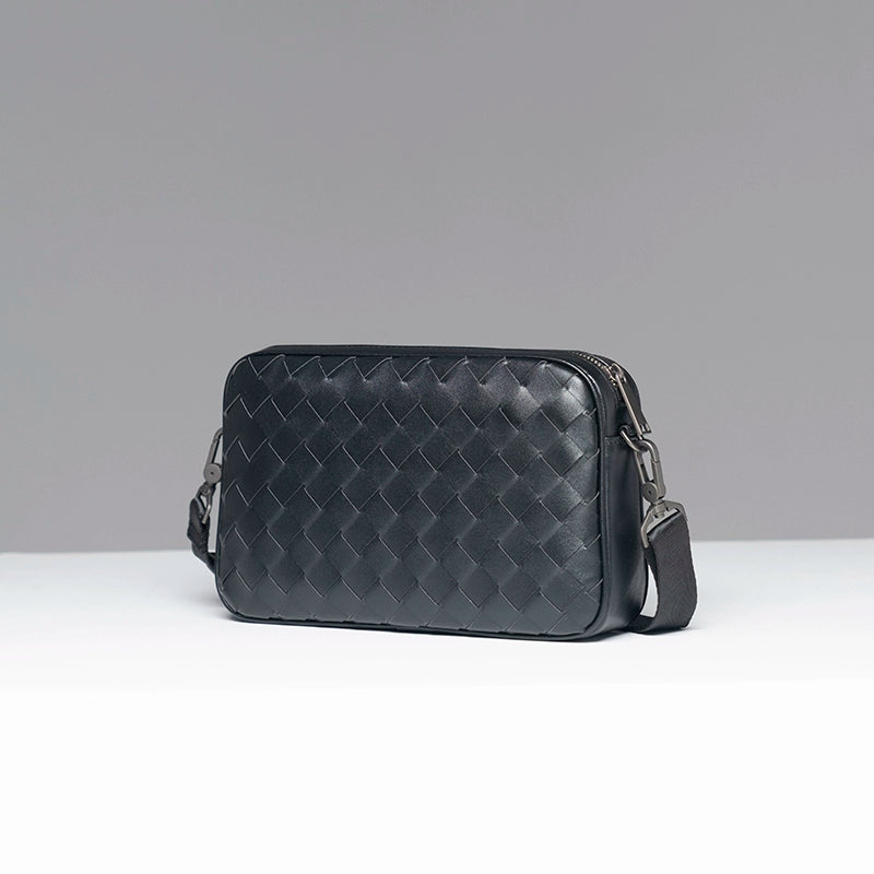 X&BV真皮男包手拿包休闲手包编织横款多功能单肩斜挎包男士小背包