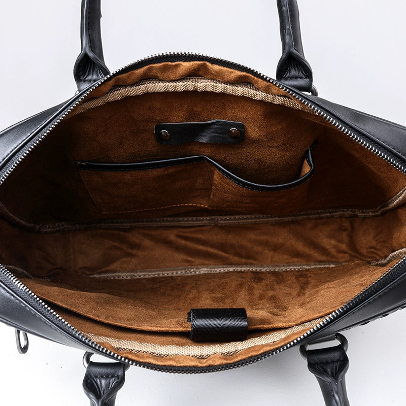 X&BV男包手提包真皮编织男士公文包大牛皮商务休闲单肩斜挎手拎包