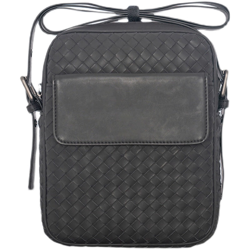 X&BV真皮男包单肩包新款编织竖版潮流商务休闲男士包包斜挎包背包