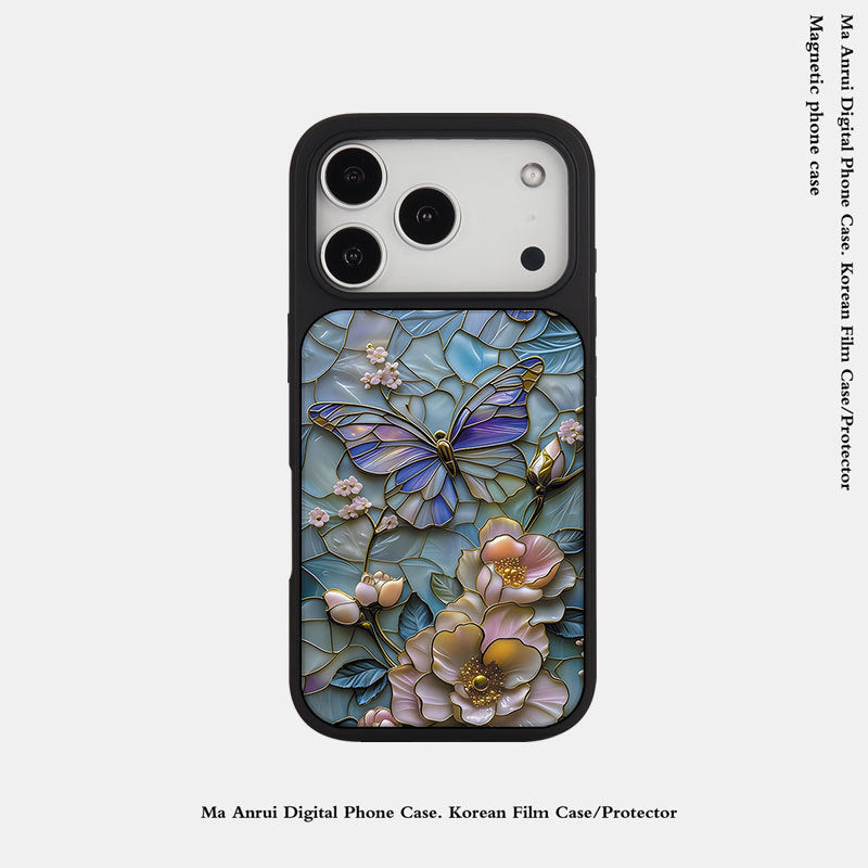 外贸跨境个性蝴蝶适用苹果16pro晶瓷手机壳iPhone17亚克力PC防摔