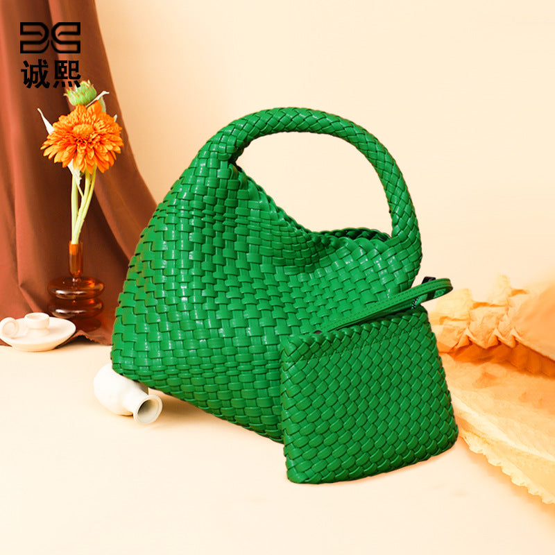 韩版时尚编织子母包纯色百搭简约手提包新款轻奢小众单肩斜挎女包