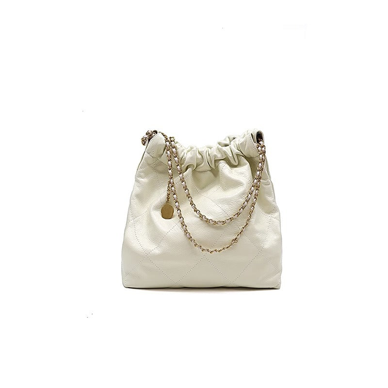 小香风ins潮慵懒风垃圾袋女包22bag大容量托特包真皮菱格包 代发