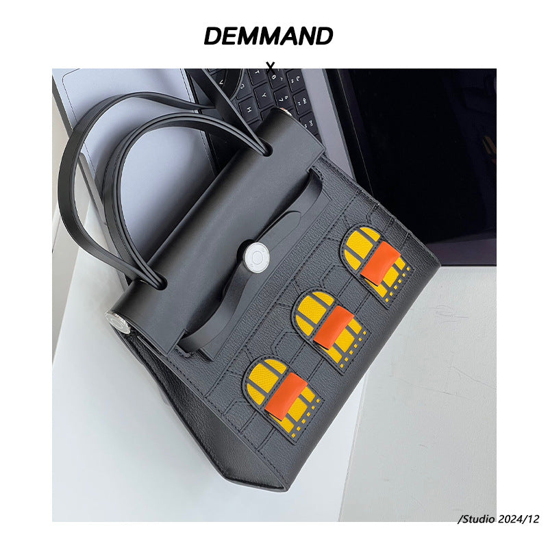 新款复古小房子包凯莉包时尚趣味撞色真皮小包包单肩斜挎牛皮女包