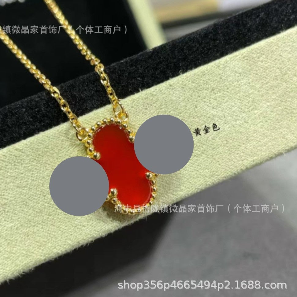 高版本梵家四叶草项链不掉色天然贝母玉髓S925银镀18K厚金精工CNC