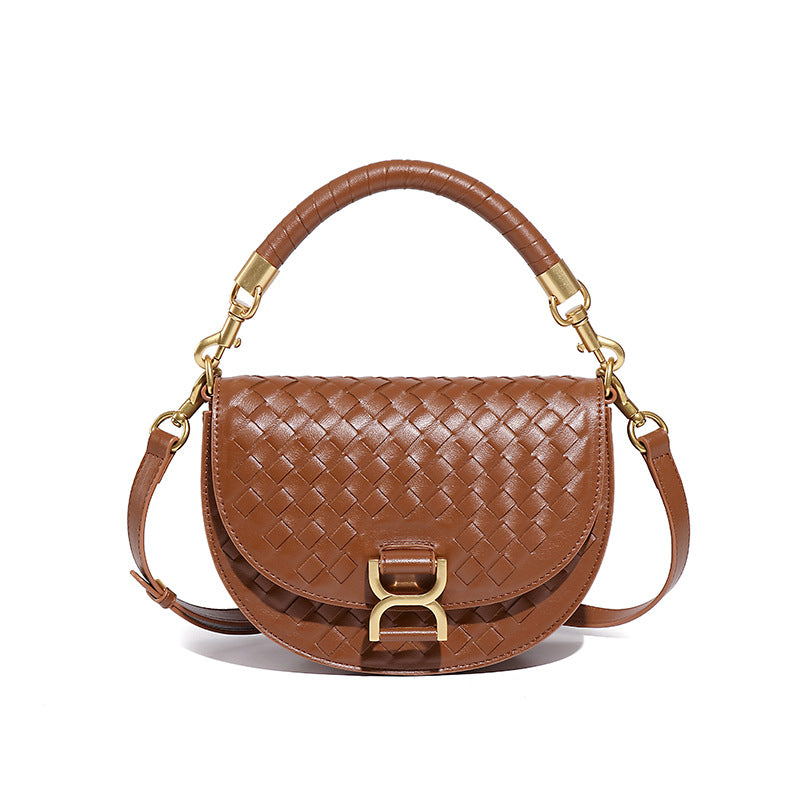 复古半圆编织马鞍包高级感定制单肩包金属扣手提包时尚潮流斜挎包