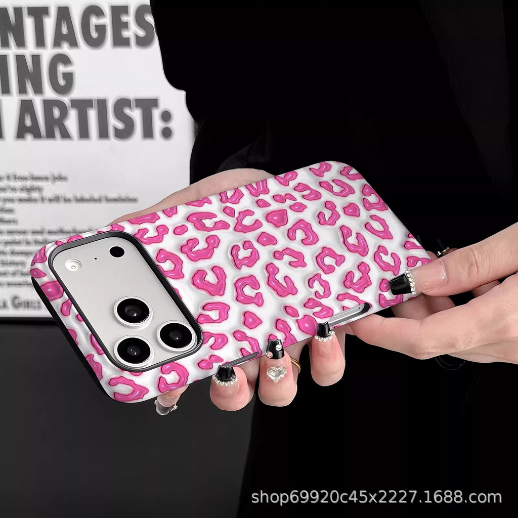 高级感粉色豹纹适用苹果17Promax手机壳爆款iPhone16磁吸15菲林壳