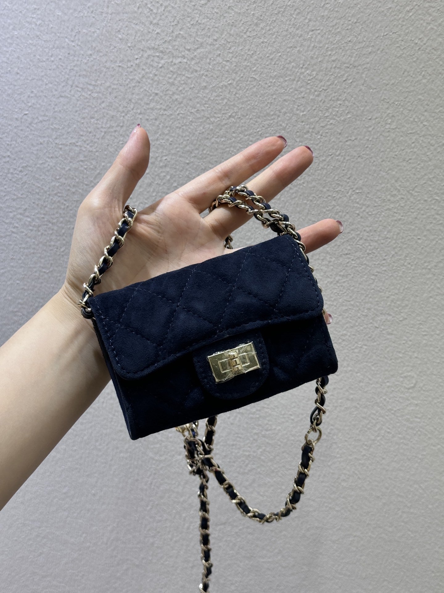 头层牛皮磨砂mini小方包卡包钱包腰包多功能菱格链条包迷你口红包