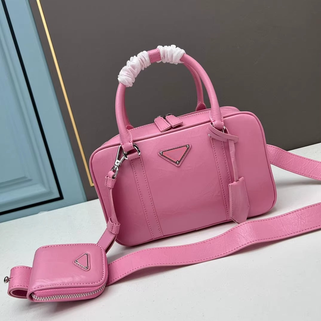 复古手提包包女2025春夏新款百搭保龄球枕头包单肩斜挎包真皮女包