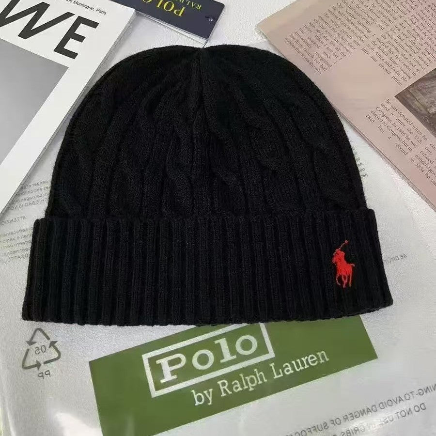 Polo小马标秋冬男女刺绣羊毛针织帽保暖毛线帽冷帽加厚成人帽现货