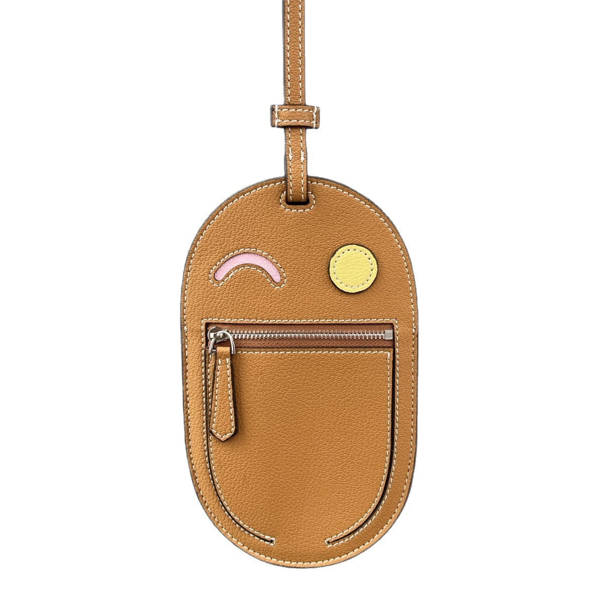 头层牛皮笑脸手机包真皮卡通图案挂脖小包包女2025新款单肩斜挎包