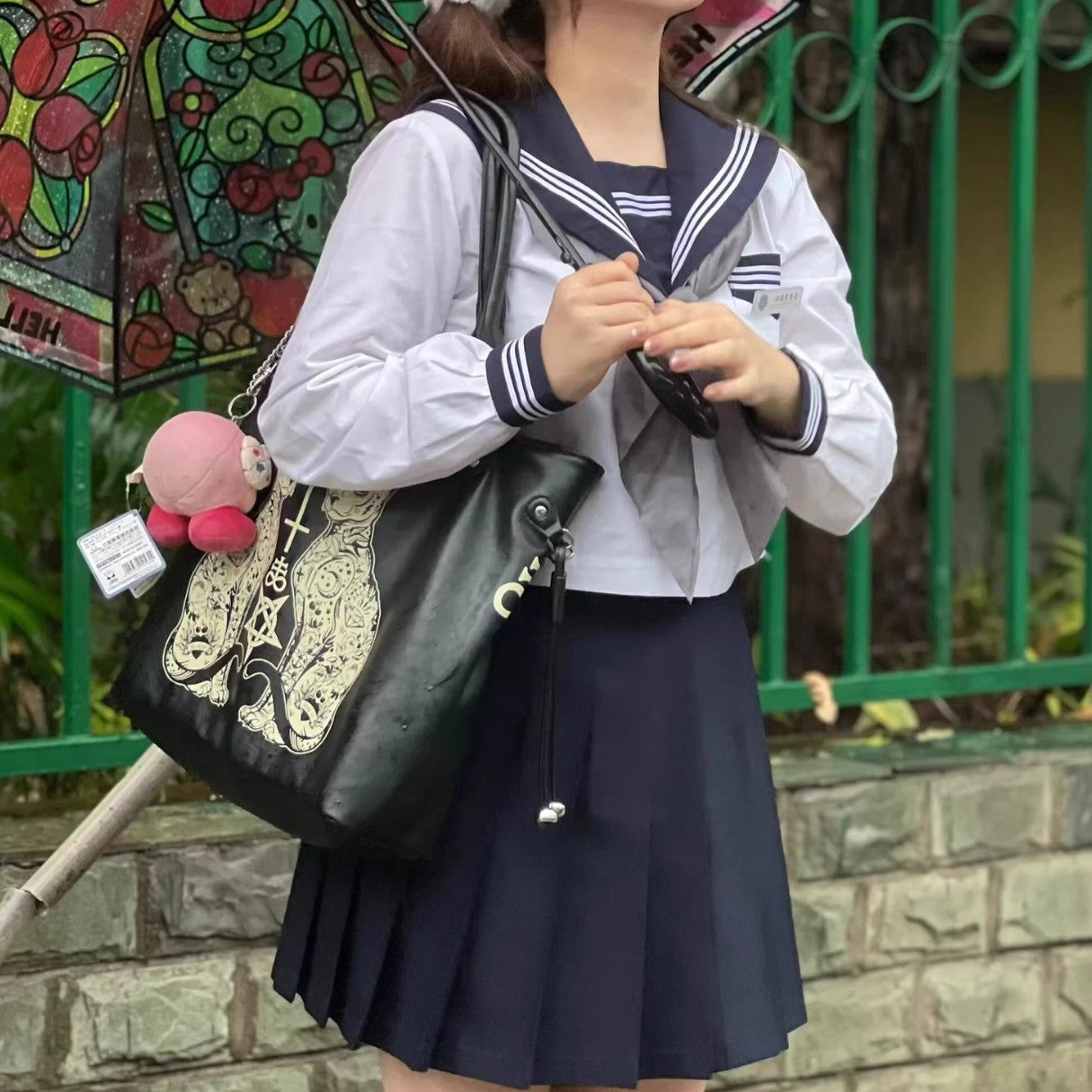 欧美跨境Banned暗黑哥特朋克机车包猫咪五芒星托特包大容量单肩包