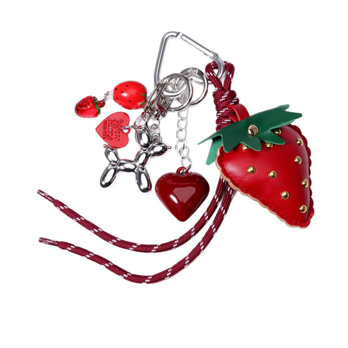 量大价优现货红色草莓包挂金属动物狗编织绳钥匙链钥匙扣包挂