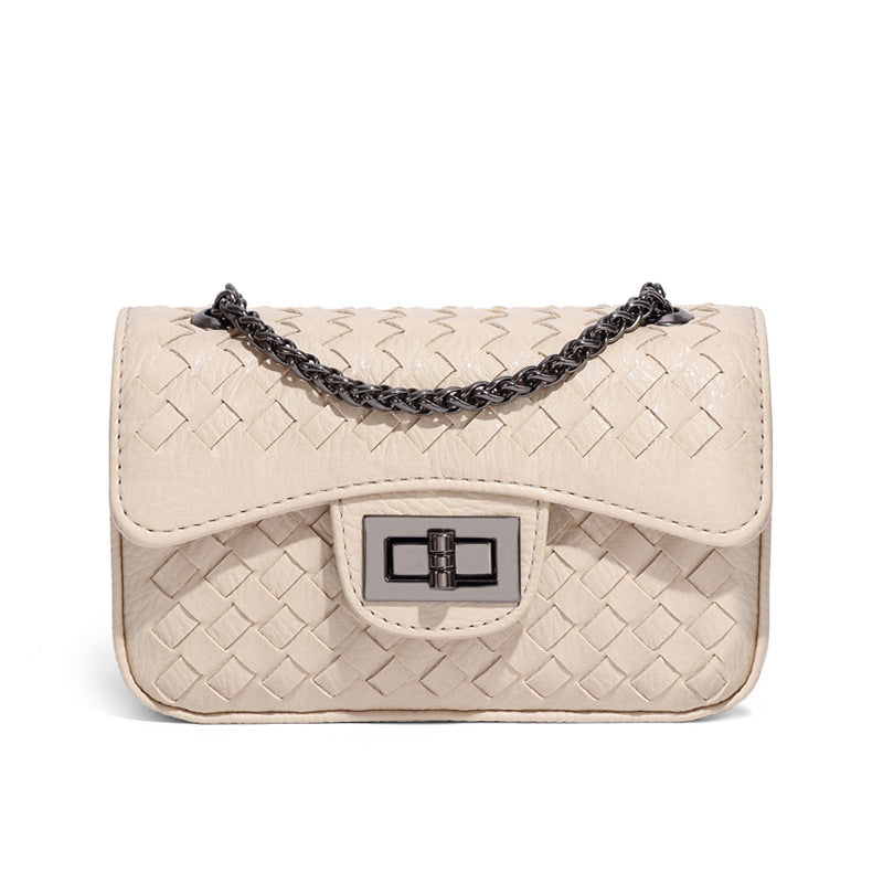 时尚百搭小方包小香风链条单肩斜挎女包简约休闲纯色手工编织包包