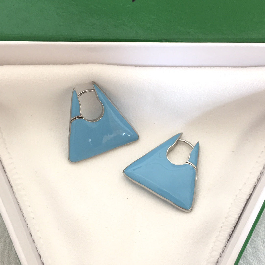 BV22新款珐琅三角耳环女高级感气质欧美风重工绿色几何形耳扣