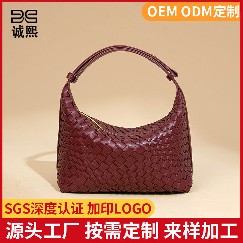 工厂定制贴标logo手拎饭盒吧时尚手工编织女包清新休闲单肩腋下包