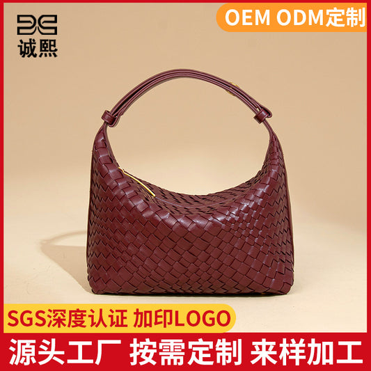 工厂定制贴标logo手拎饭盒吧时尚手工编织女包清新休闲单肩腋下包