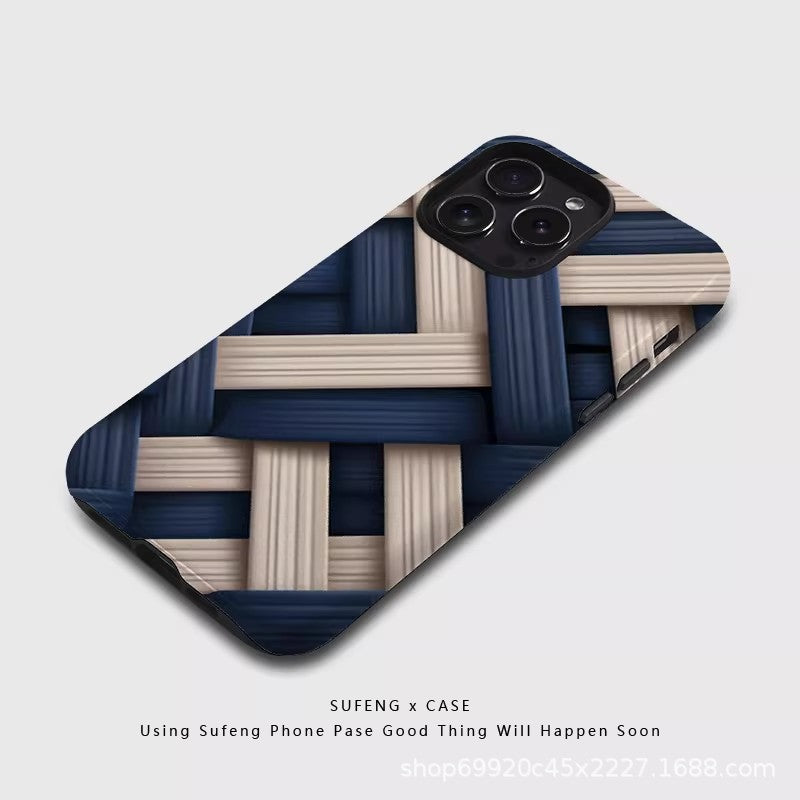 跨境蓝白编织条纹适用苹果17Promax手机壳iPhone16磁吸15菲林壳14