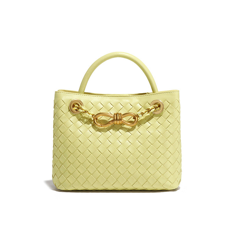 纯色百搭新款手工编织女包时尚通勤手提包链接单肩斜挎托特小方包