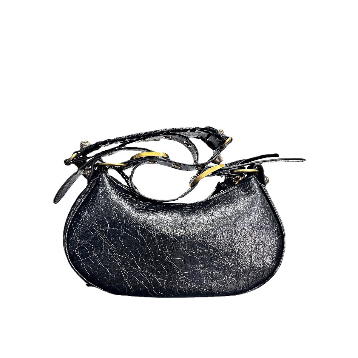 真皮包包女2023新款单肩轻奢月牙包法式腋下包甜酷辣妹机车包个性