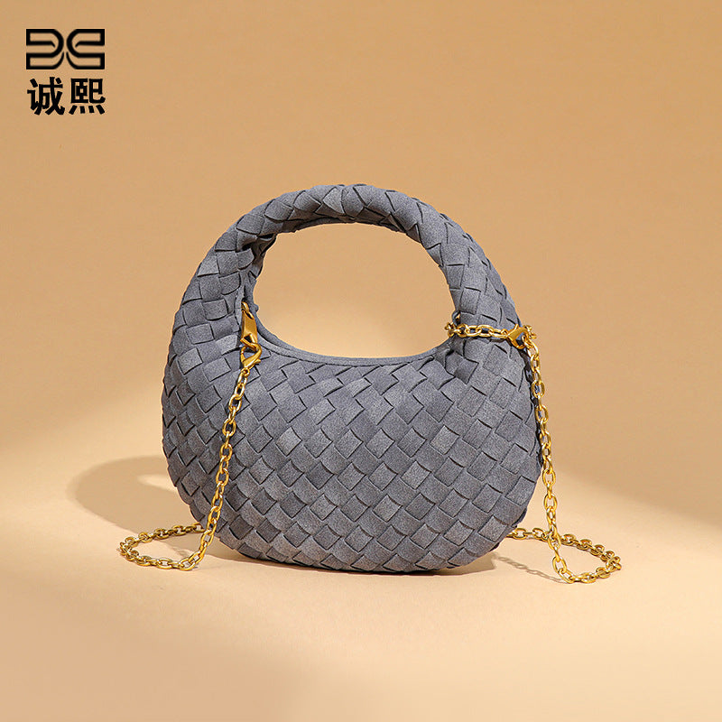 韩版潮流迷你可爱手拿包秋冬磨砂手工编织小包单肩百搭斜挎包包女