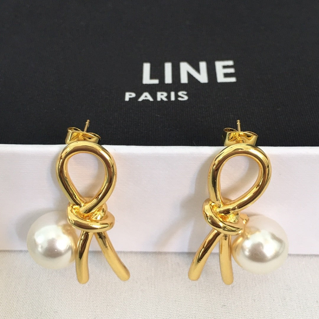 赛林家23新款打结耳钉女珍珠高级感个性气质冷淡风绳结耳环