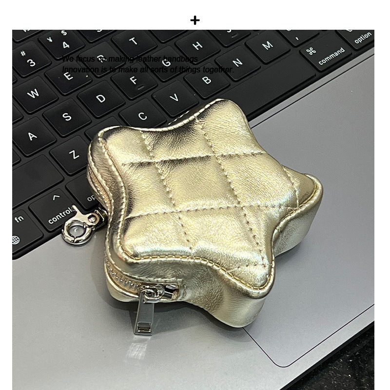 头层牛皮星星配饰包腰包链条包挂饰装饰真皮银色小包包单肩斜挎包