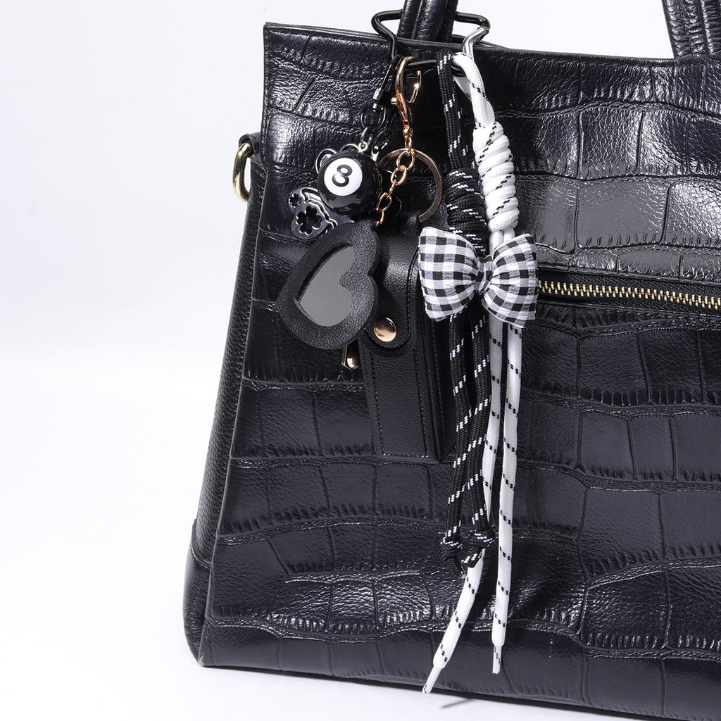 黑色牛仔包包挂系列黑8蝴蝶结包挂口红包挂件批发miu系包挂绳子配