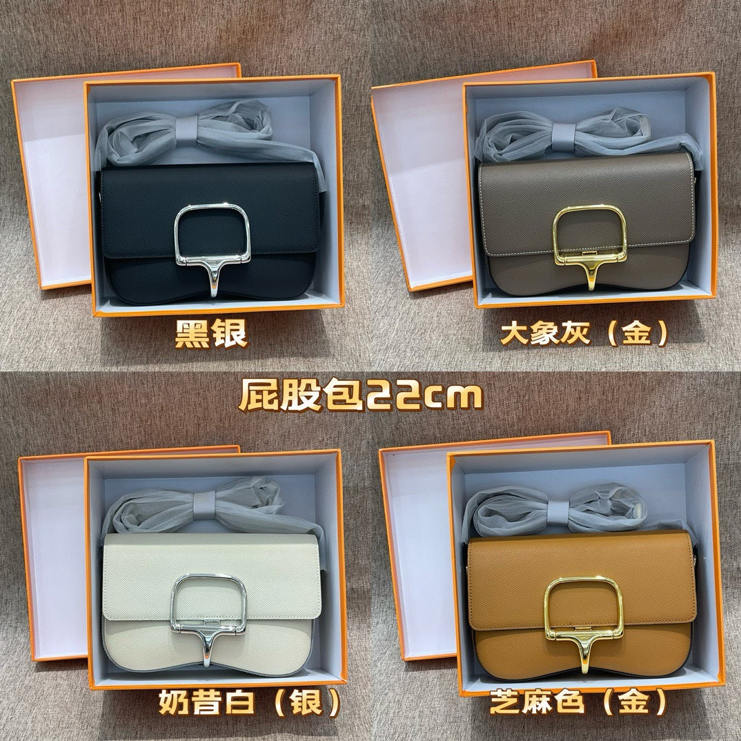 2024新款女手掌纹真皮翘臀包单肩斜挎百搭马鞍包横版蜜臀屁股包包