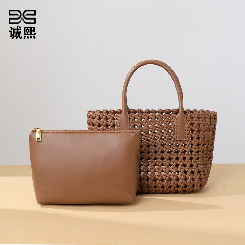 跨境高级感菜篮子女包手工编织包风车结手提包时尚百搭子母托特包