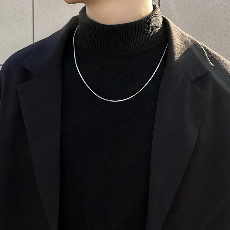 配饰蛇骨链项链男潮小众潮牌细男士素百搭钛钢颈男生锁骨毛 衣链