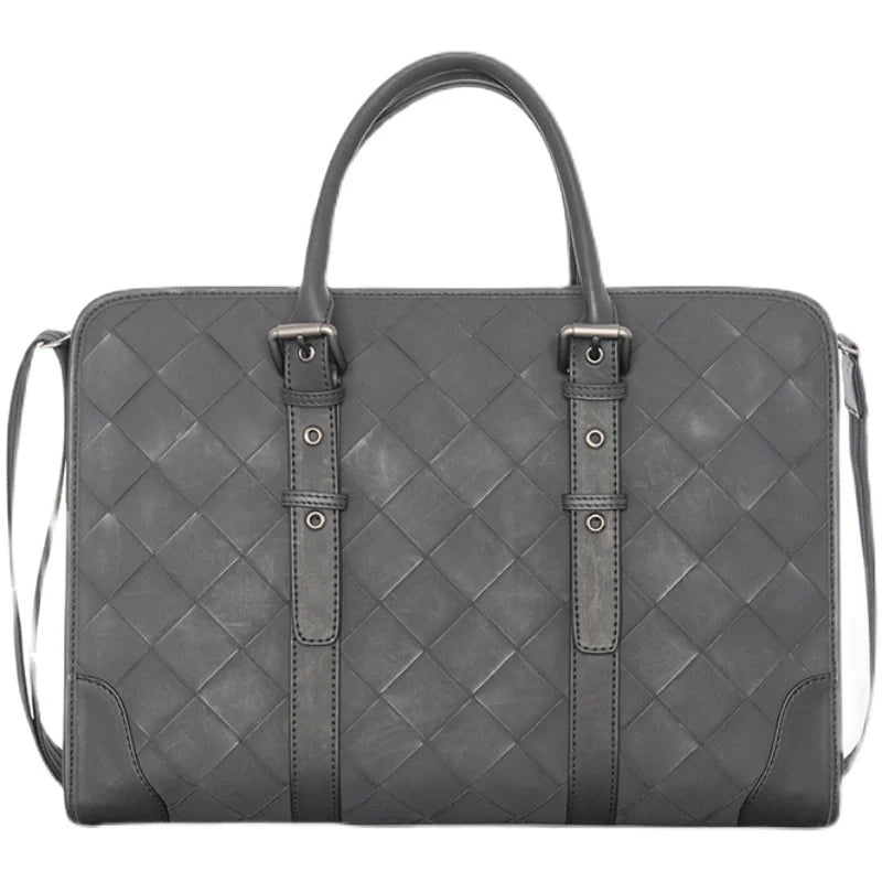 X&BV男包手提包商务真皮横款电脑包编织休闲单肩斜挎包男士公文包