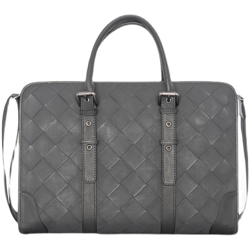 X&BV男包手提包商务真皮横款电脑包编织休闲单肩斜挎包男士公文包