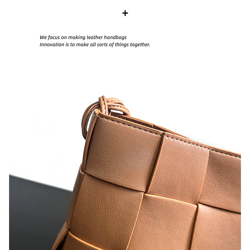 韩系时尚柔软格子腋下包编织方形状设计自制百搭小方包气质单肩包