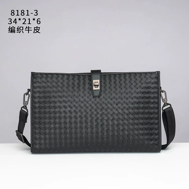 X&BV男士包包单肩斜挎包真皮休闲横款编织多功能大容量手拿包男潮