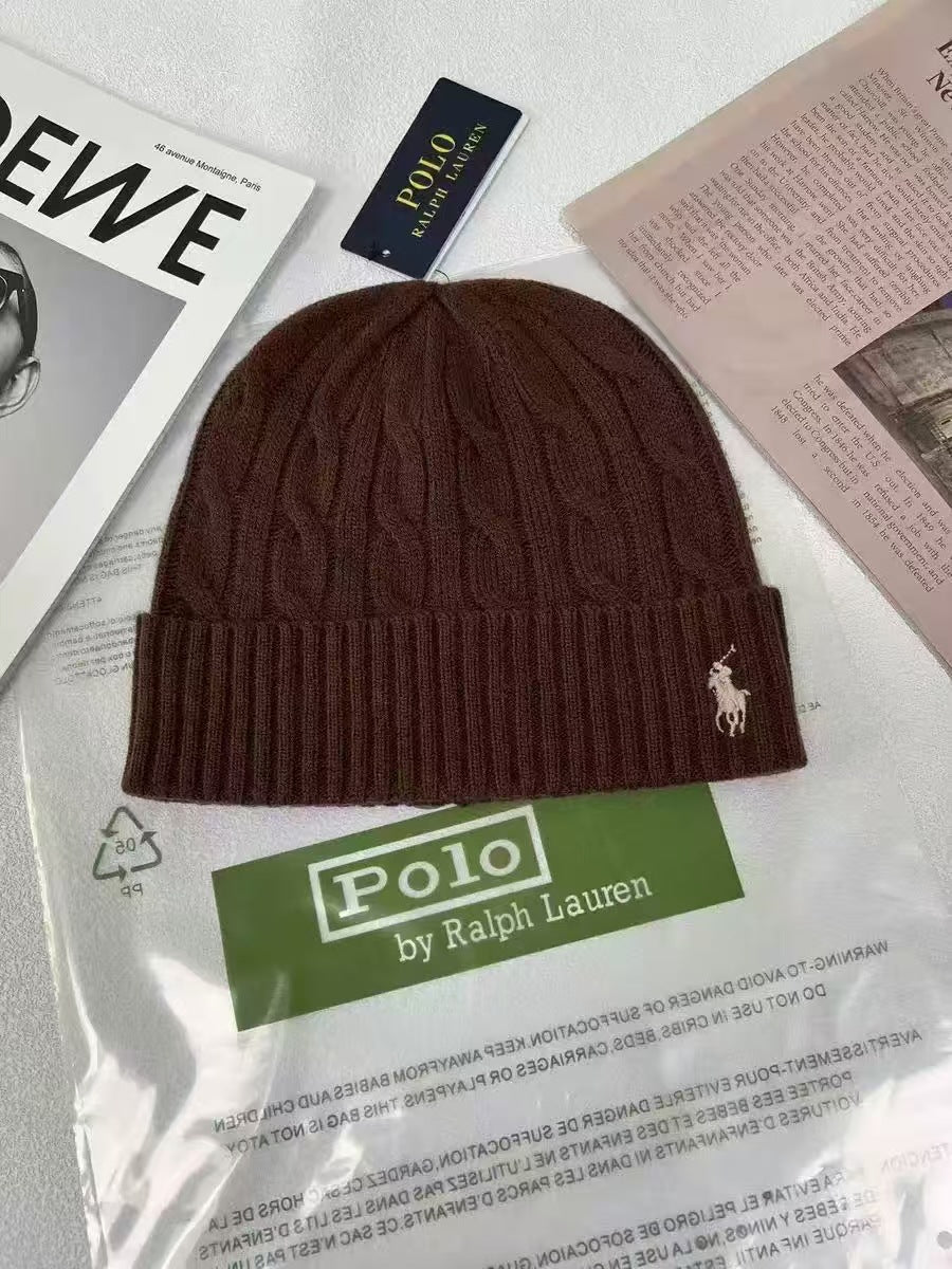 Polo小马标秋冬男女刺绣羊毛针织帽保暖毛线帽冷帽加厚成人帽现货