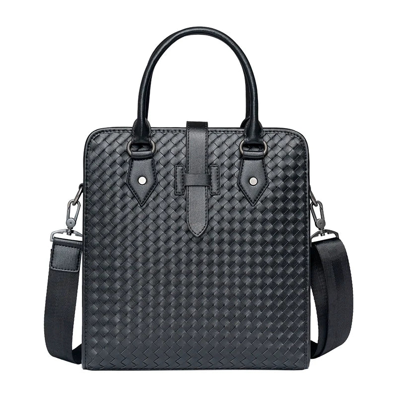 x&bv男包手提包真皮商务公文包电脑包编织头层牛皮单肩斜挎包拎包