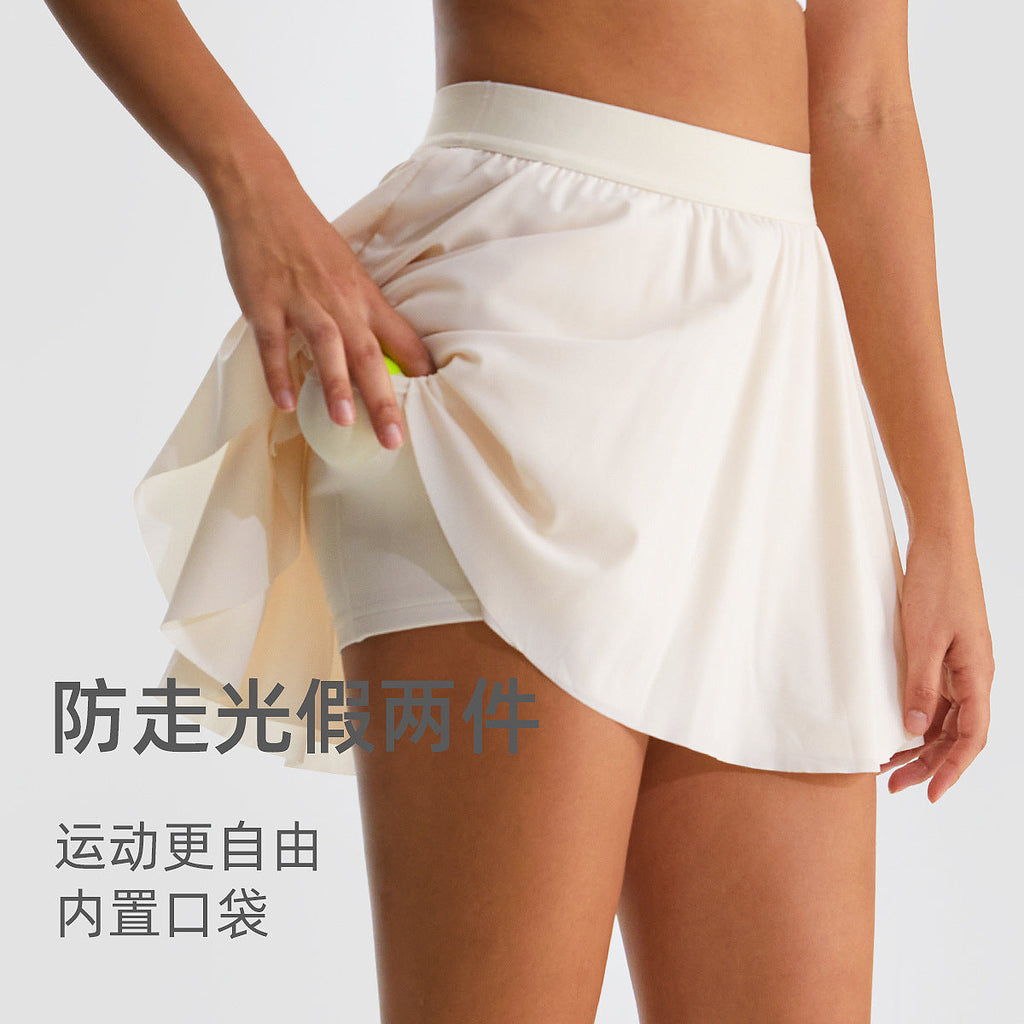 白色网球裙速干运动短裤女透气假两件瑜伽裤跑步防走光健身短裙