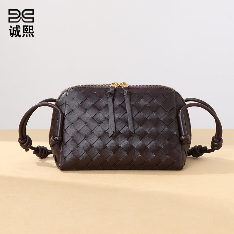 跨境新款手工编织包质感潮流百搭单肩斜挎女包时尚小众设计贝壳包