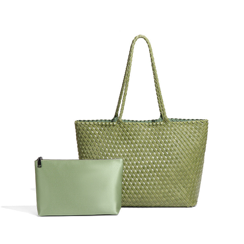 夏季新款大容量手工编织包女士休闲手提托特包时尚单肩腋下子母包