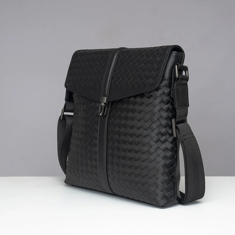 X&BV男单肩包真皮编织翻盖商务休闲男士竖款时尚小背包男士斜挎包