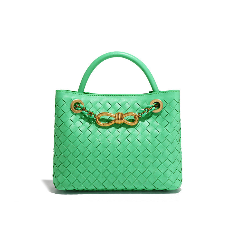 纯色百搭新款手工编织女包时尚通勤手提包链接单肩斜挎托特小方包