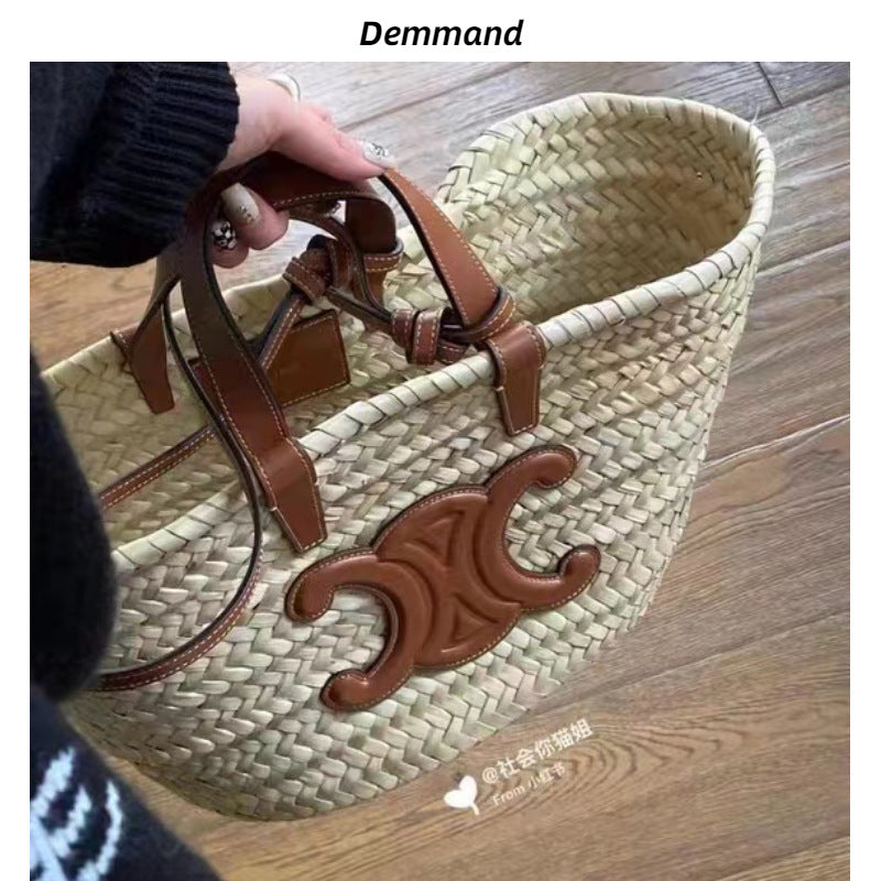 进口棕榈叶编织草菜篮子度假手提风购物袋休闲百搭夏季新复古斜挎