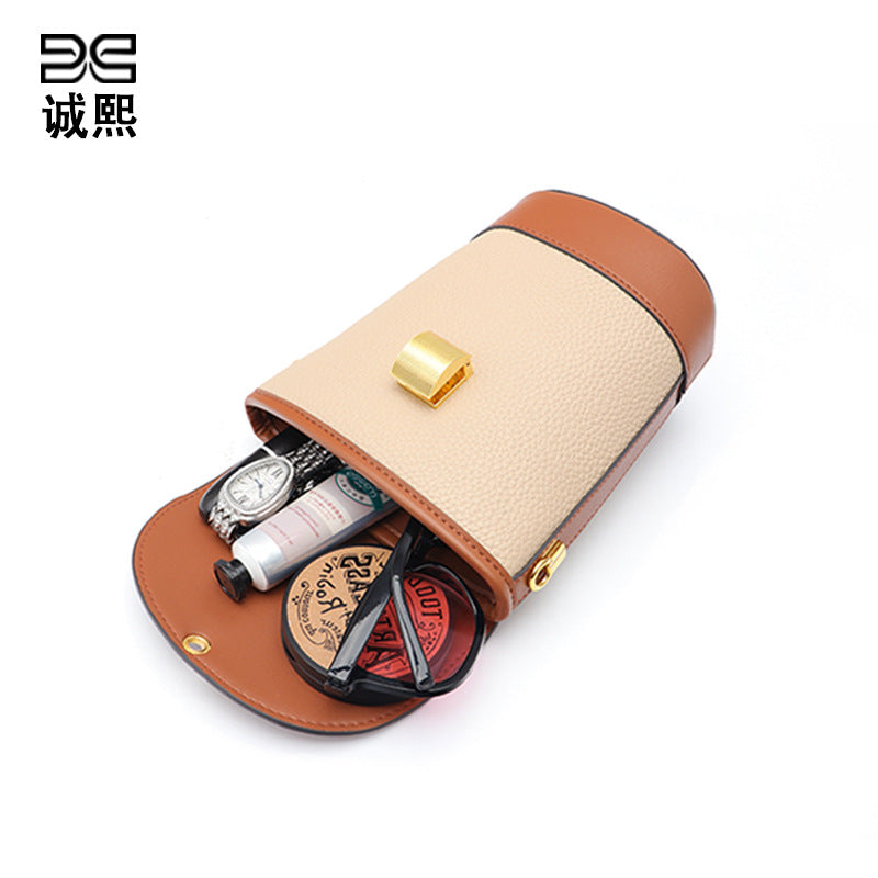 水桶包女简约大容量小众时尚拼接单肩包通勤高级感小众女士斜跨包